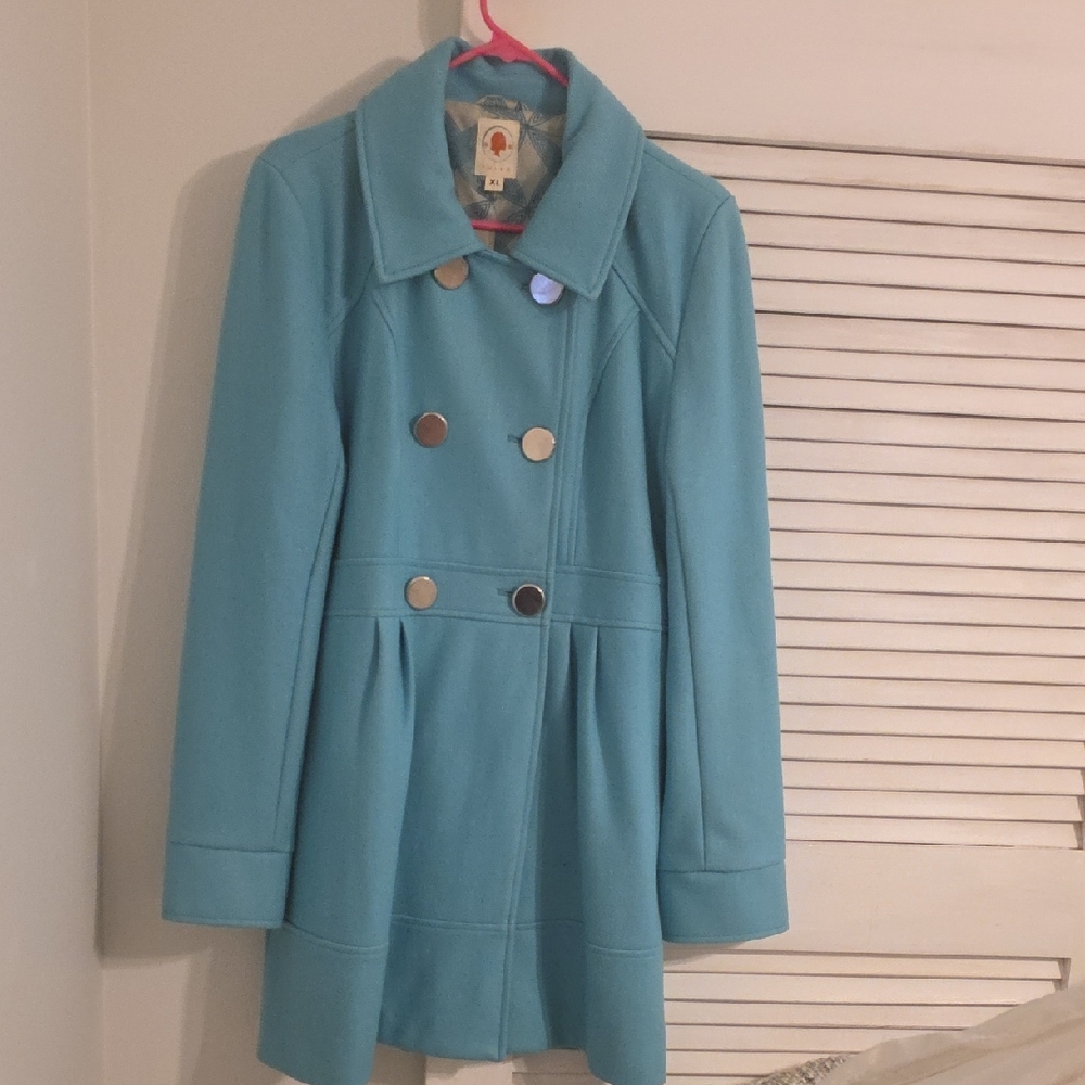 Women's Double-Breasted Turquoise Coat